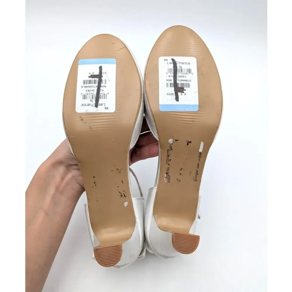 Badgley Mischka Slip-On Heel Dress Shoes Girls' White Satin Size US5